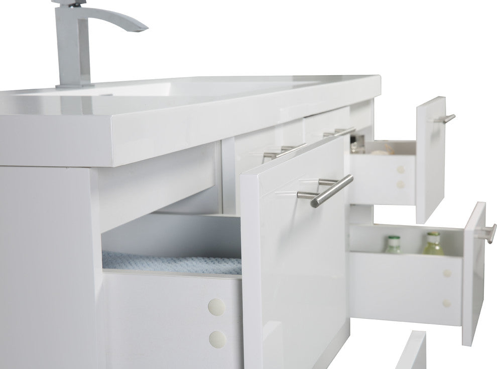 Alma Luxury Glossy White Floating Vanity with Sink, 60" Single Sink