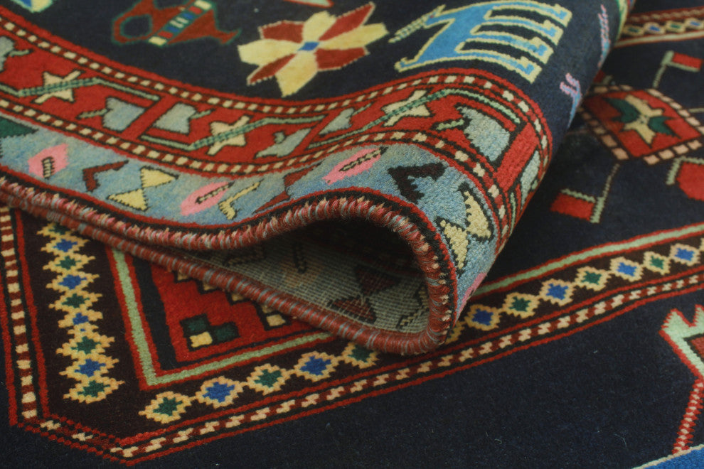 Fine Vintage Distressed Hadassah Navy/Red Runner, 4'10x9'10