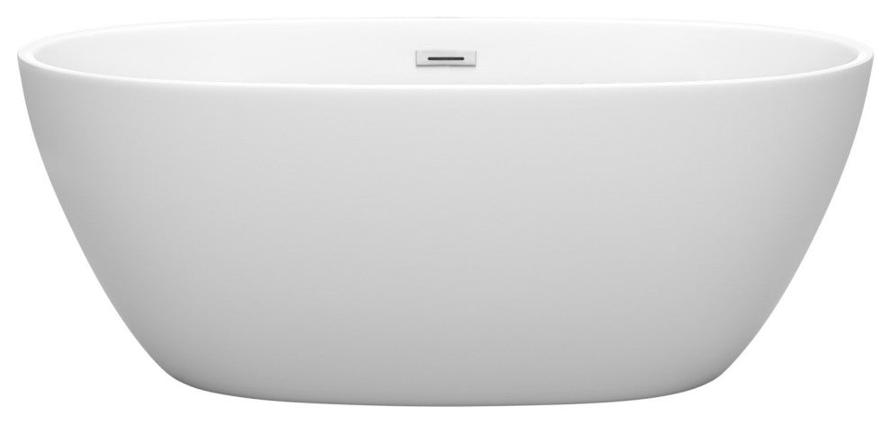Juno 59" Freestanding Matte White Tub, Polished Chrome Drain and Overflow Trim