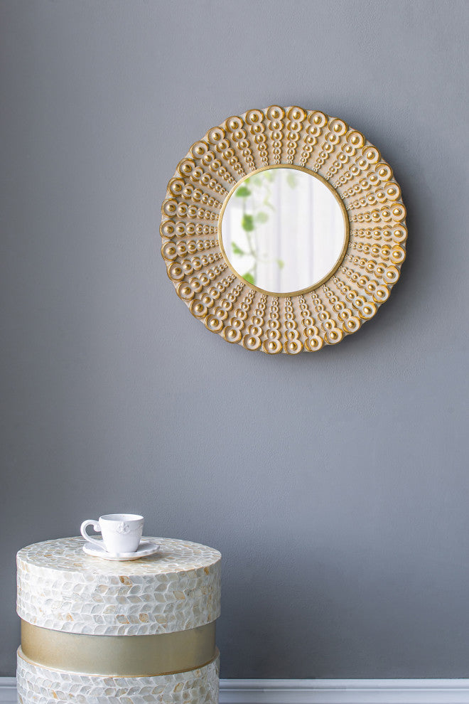 Gewnee 14" Gold Beaded Sunburst Mirror, Round Accent Wall Mirror