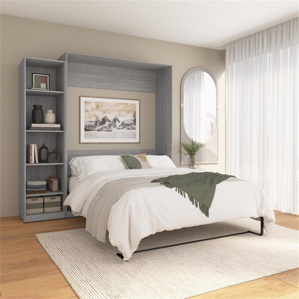 Bestar USA Claremont Wood Queen Murphy Bed with Closet Organizer in Gray