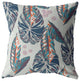 20" Blue Gray Tropical Leaf Suede Throw Pillow
