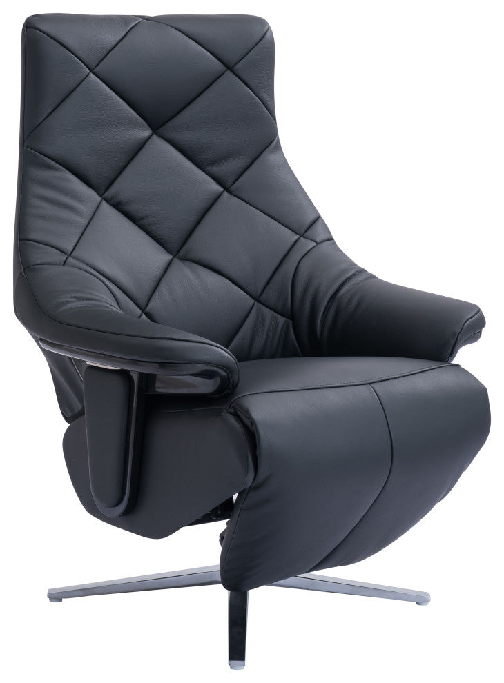 Darwin Modern Leather Cordless Powered Recliner with Diamond Back, Black/Silver