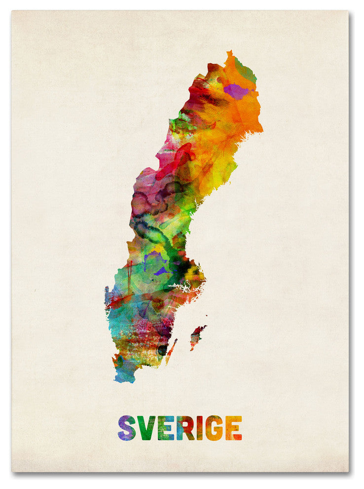'Sweden Watercolor Map' Canvas Art by Michael Tompsett