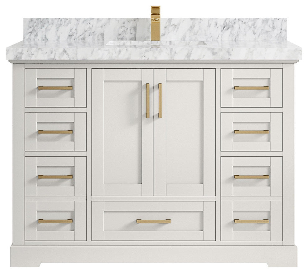 Boston 48" Single Sink Bath Vanity in Alabaster 2" Carrara Marble