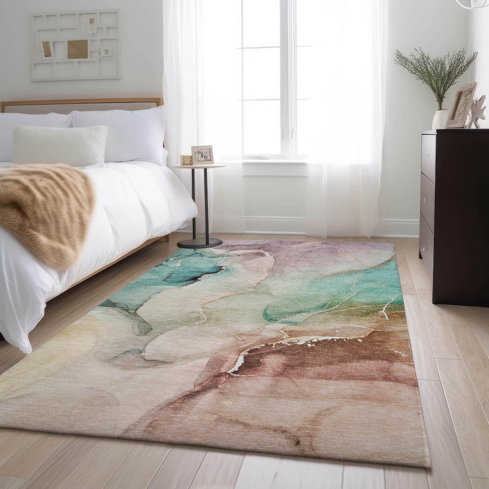 Premium Machine Washable Mayfield AMF521 Teal 9' x 12' Rug