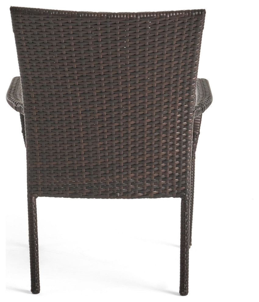 Tyrone Outdoor 6-Seater 72" Acacia Wood Dining Set With Stacking Wicker Chairs