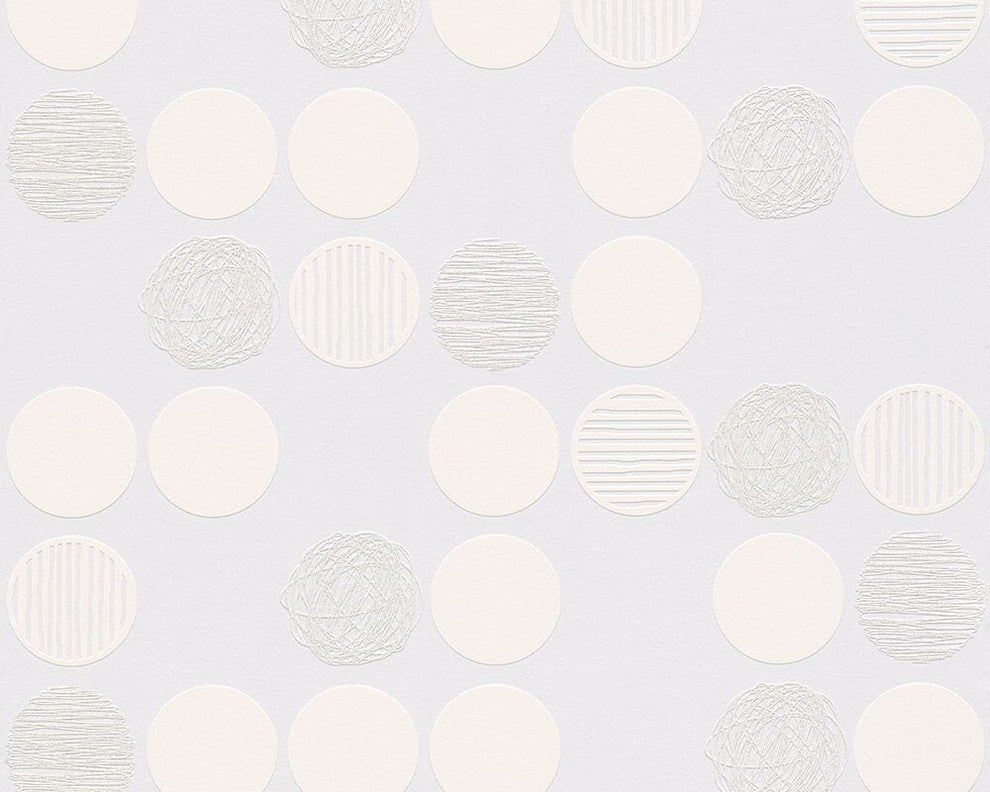 Black and White 2, Modern Crazy Stripes Circles Design White Wallpaper Roll