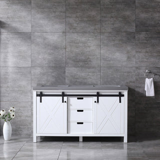Marsyas 60" White Double Vanity, Gray Quartz Top, White Sinks, No Mirror