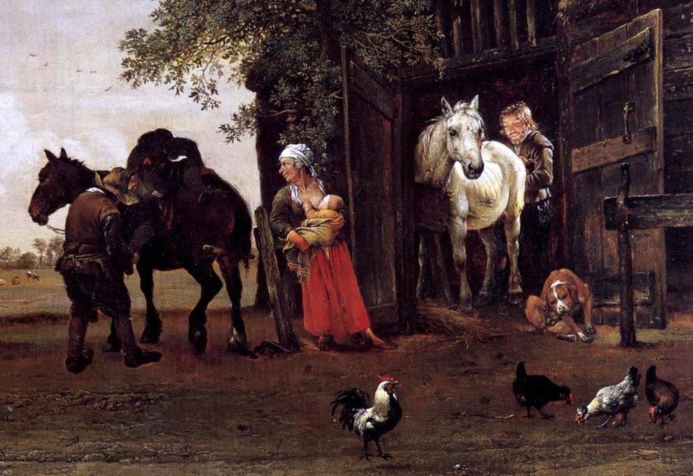 Paulus Potter Figures With Horses by a Stable Wall Decal