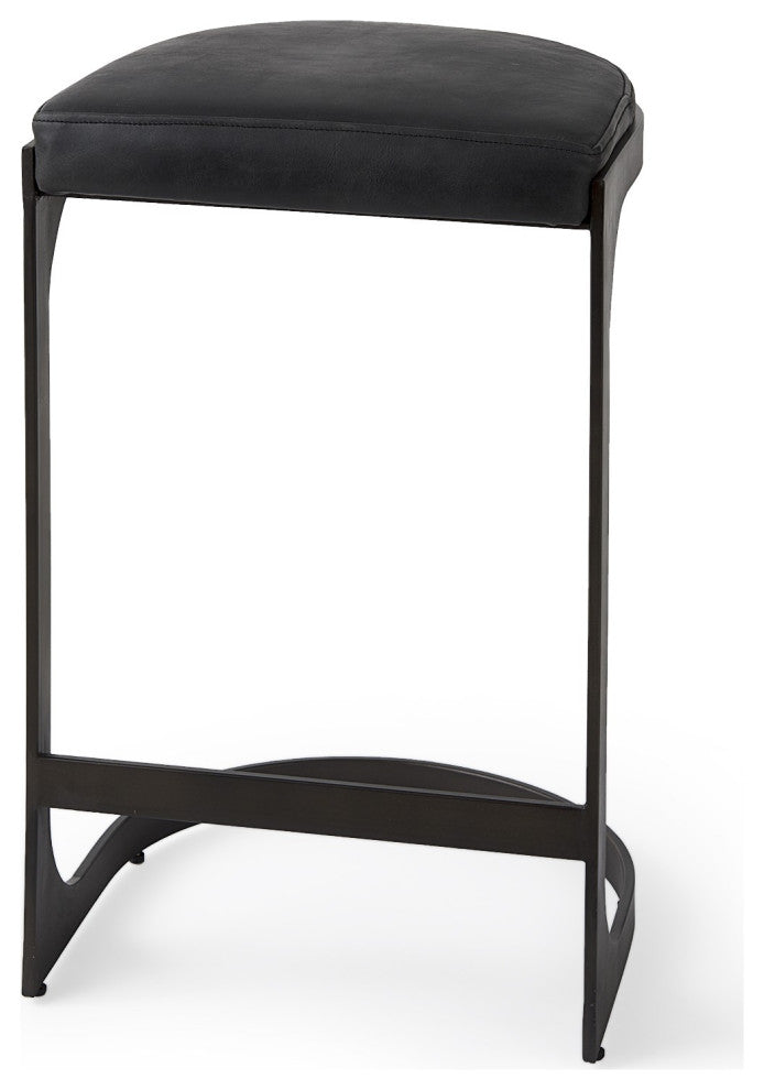 Black Leather C Shape Metal Counter Stool