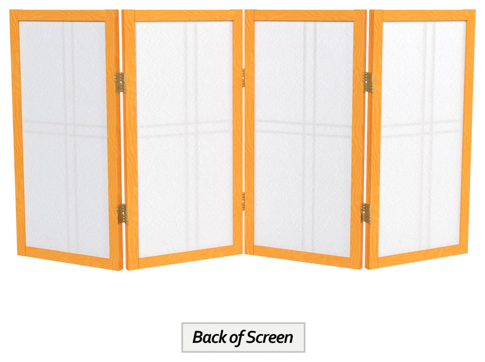 2' Tall Desktop Double Cross Shoji Screen, Honey, 4 Panels