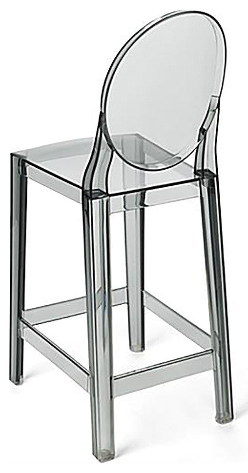 Designer Counter Height Stool With Solid High Back Side Chair Footrest, Smoke, Set of 2