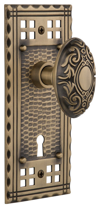 Craftsman Plate Passage Victorian Knob, Antique Brass