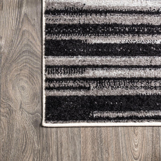 Linear Modern Half-Stripe Area Rug, Gray/Cream, 2 X 8