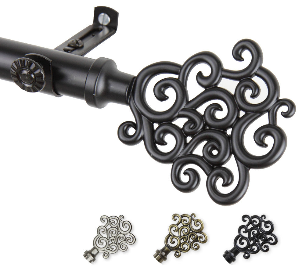 Fabritio 13/16 inch dia. Curtain Rod, Black, 48"-84"