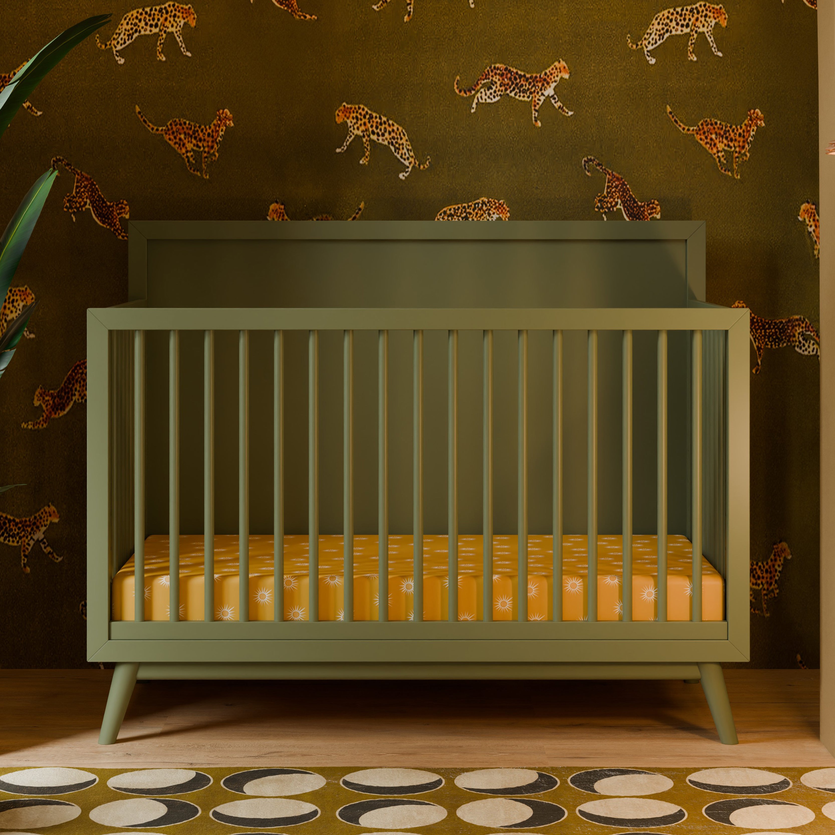 Palma 4-in-1 Convertible Crib With Toddler Bed Conversion Kit, Olive