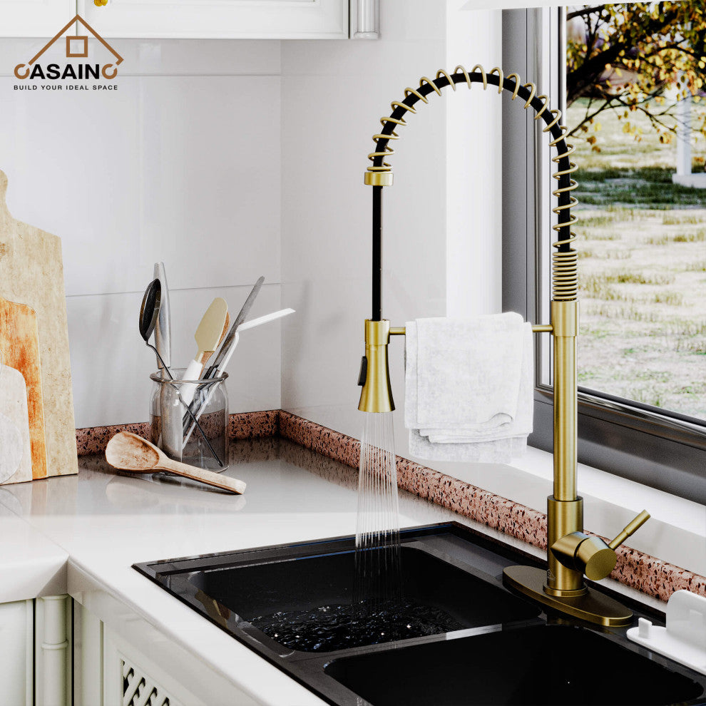 Kitchen Faucet Spring Pull Down Sprayer Dual-Function Spray Head Brushed Gold