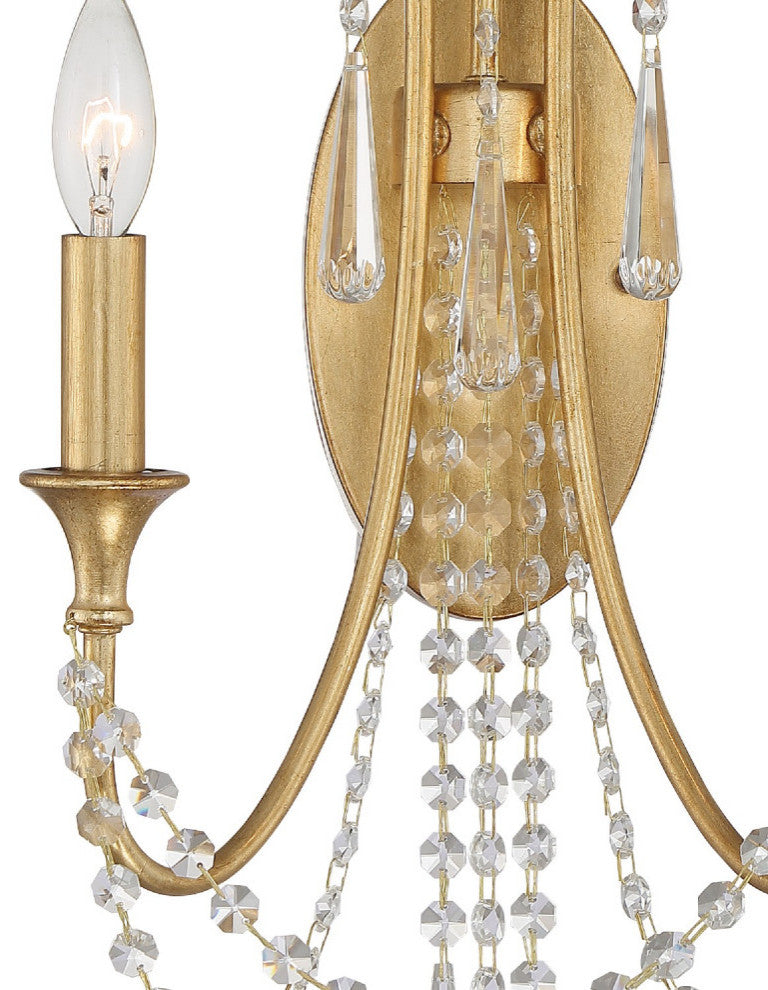 Crystorama ARC-1902-GA-CL-MWP, 2-Light Wall Mount, Antique Gold