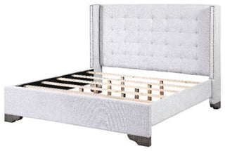 Acme Artesia Cal King Bed Tan Fabric and Salvaged Natural Finish