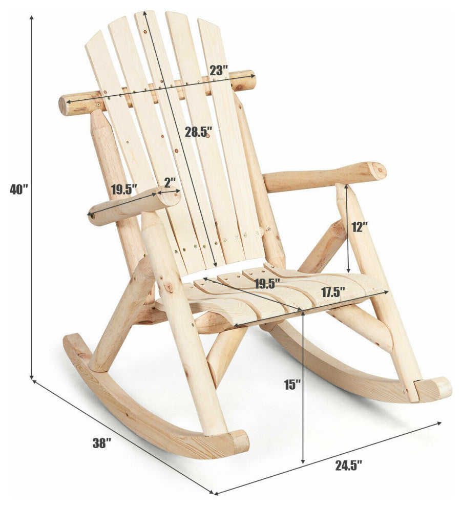Costway Log Rocking Chair Wood Single Porch Rocker Patio Deck Furniture Natural