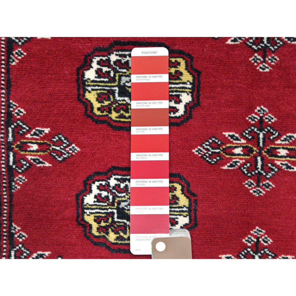 Deep and Rich Red, Natural Wool Hand Knotted, Mori Bokara Rug, 4'2"x6'6"