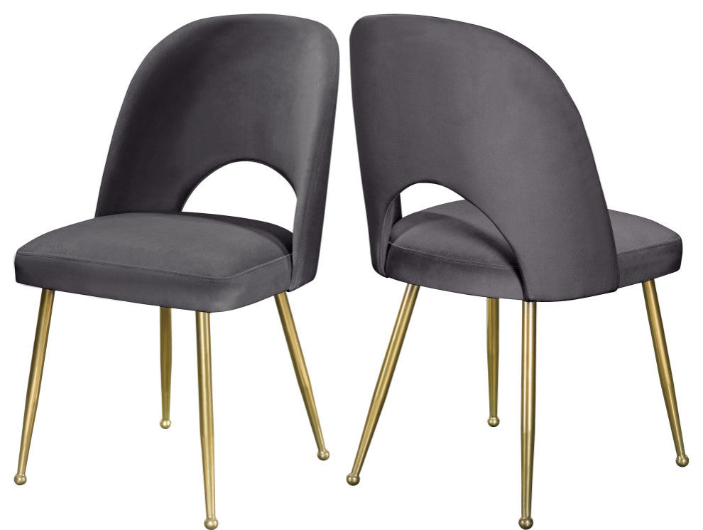 Logan Velvet Dining Chairs With Brushed Gold Legs (Set of 2), Gray