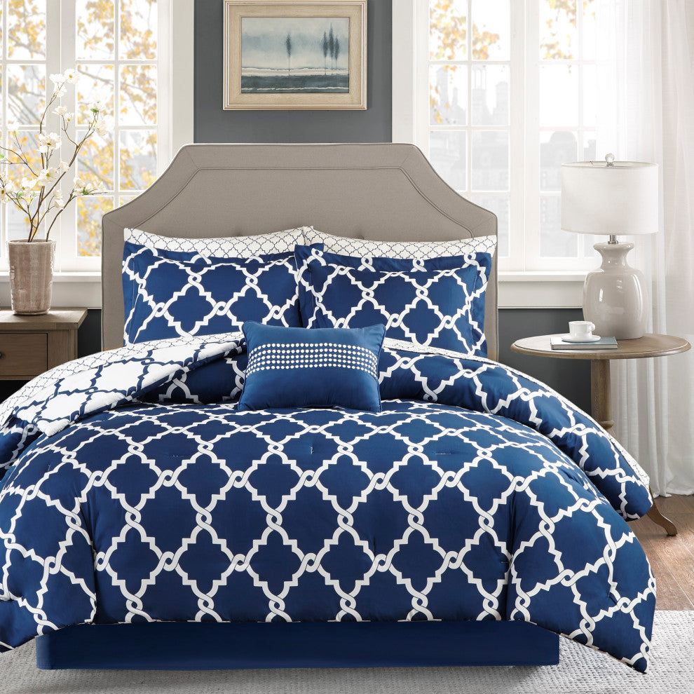 Madison Park Microfiber Printed 7-Piece Reversible Comforter Set, King