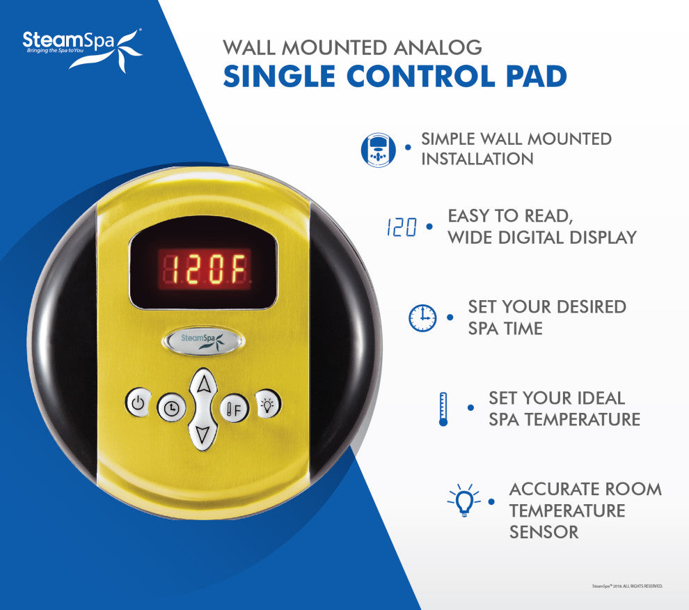 7.5 KW QuickStart Acu-Steam Bath Generator,Built-in Auto Drain,Polished Gold