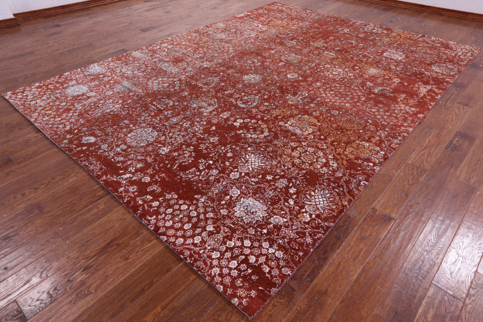 8' 11" X 12' 3" Wool and Silk Modern Handmade Rug Q12085