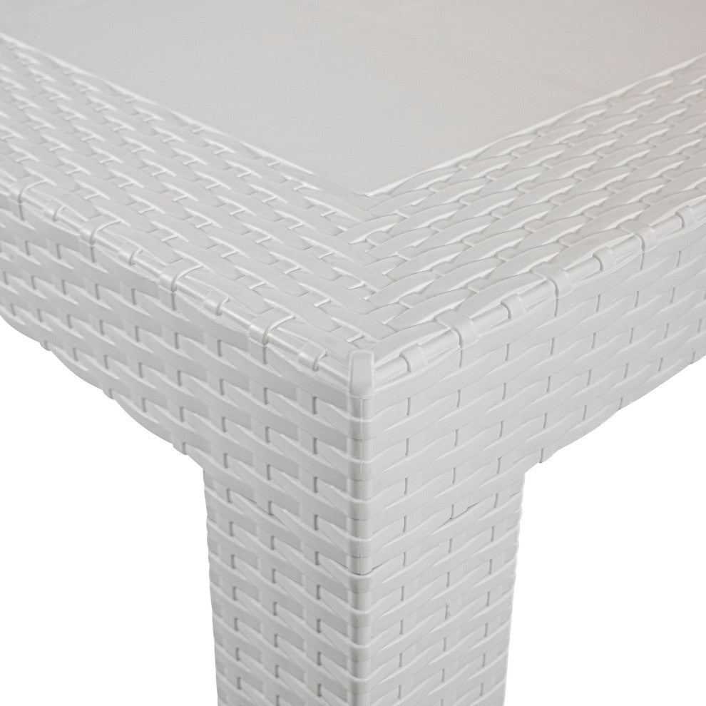 LeisureMod Kent Weave Design 3-Piece Outdoor Patio Dining Set, White