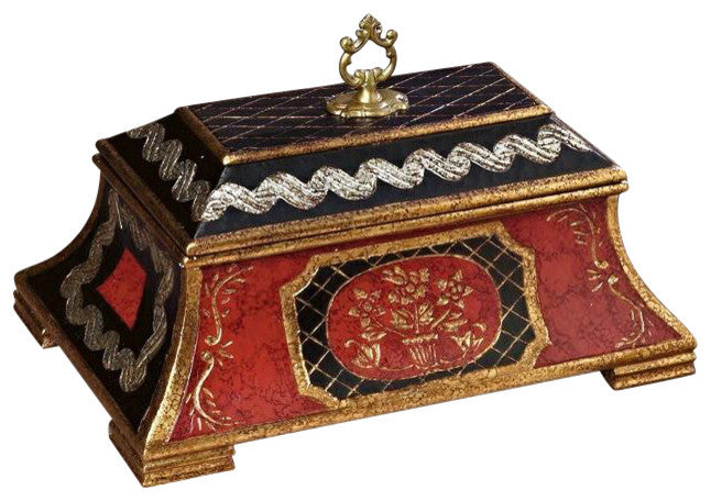 Covered Wooden Box, Red and Black