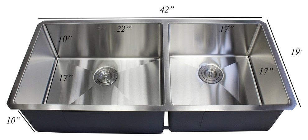42" 16 Gauge Undermount Double Bowl Stainless Steel Sink Package