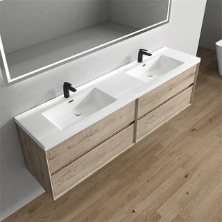 Ashley 84'' Floating Vanity, Acrylic Top, Double Sink, Light White Oak