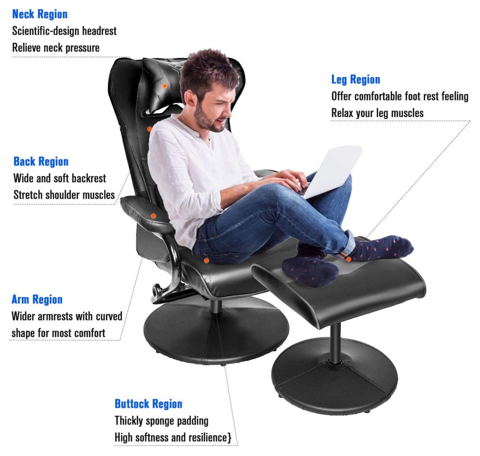 Elecwish Swivel Gaming Recliner Chair - Reclining PU Leather Lounge Armchair, Bl
