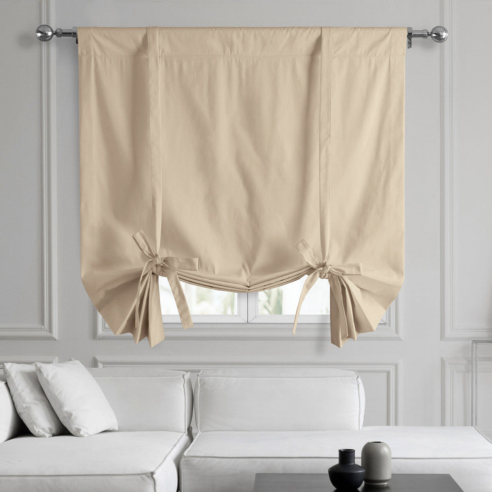 Solid Cotton Tie-Up Window Shade Panel, English Cream, 46x63