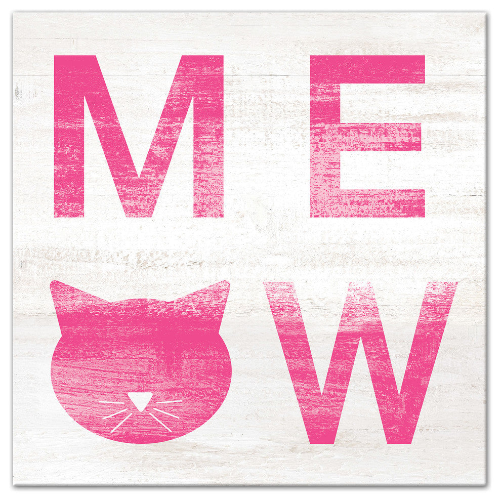 Designs Direct Meow Distressed Pink 30x30 Canvas Wall Art