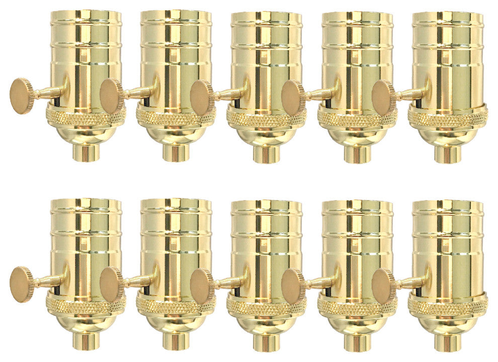Royal Designs, Inc. 3 Way Vintage Lamp Socket, Polished Brass, Set of 10