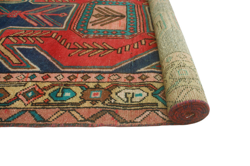 Fine Vintage Distressed Malay Rust/Navy Runner, 4'5x10'2