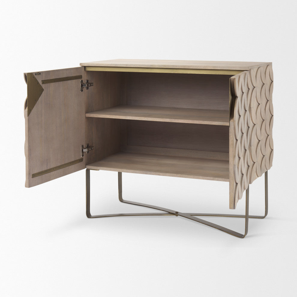 Excelsior Light Brown Solid Wood With Gold Iron Frame Accent Cabinet