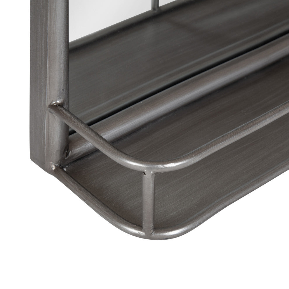 Estero Metal Framed Radius Rectangle Wall Mirror With Shelf, Silver 18x30