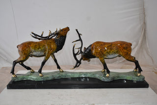 Fighting Deer Bronze Statue Mounted on a Marble Base Size: 32" x 8" x 14"H