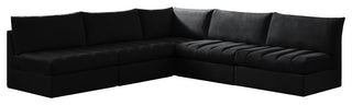 Jacob Velvet Upholstered 5-Piece L-Shaped Modular Sectional, Black