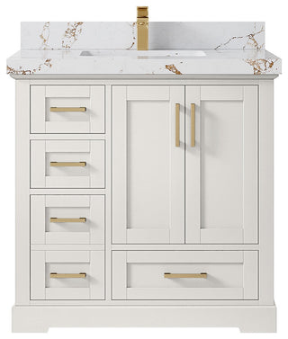 Boston 36" Center Sink Bath Vanity in Alabaster 2" Viola Gold