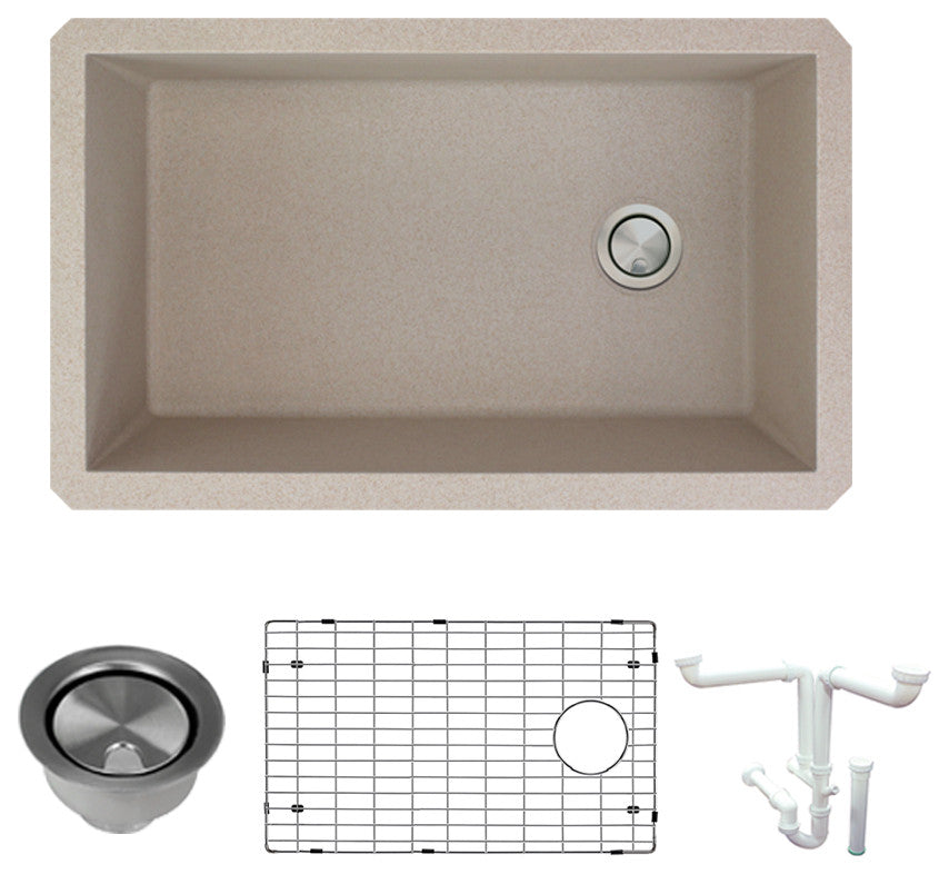 Radius Granite 31-in Undermount Kitchen Sink Kit in Cafe Latte