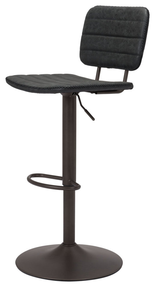 Bar Stool Chair Barstool, Faux Vinyl Leather, Steel, Vintage Black, Bronze