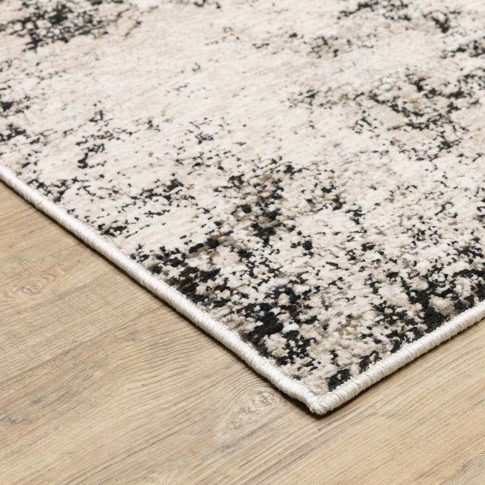 Noble Distressed Abstract Ivory/ Grey Indoor Area Rug, Ivory, 3'3"x5'
