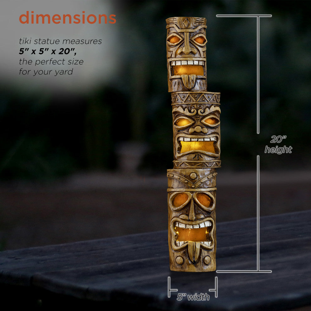 20" Tall 3-Tier Tiki Totem Statue with Solar LED Lights
