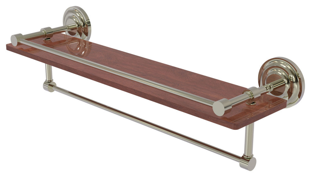 Que New 22" Wood Shelf with Gallery Rail and Towel Bar, Polished Nickel