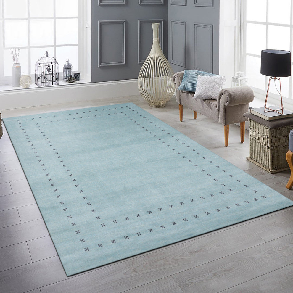 Handmade Wool Blue Transitional Solid Lori Baft Rug, 10'x14'